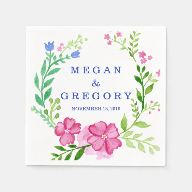 Watercolor Wreath Wedding Napkin (Front)