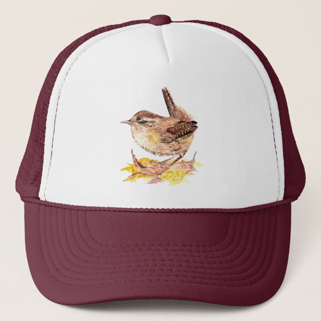 Watercolor Wren Bird Nature Wildlife Animal  Trucker Hat (Front)