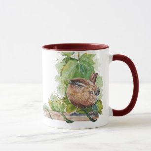 Watercolor Wren Bird Vineyard Grapes Leaves Winery Mug