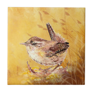 Watercolor Wren Bird Wildlife Art Ceramic Tile