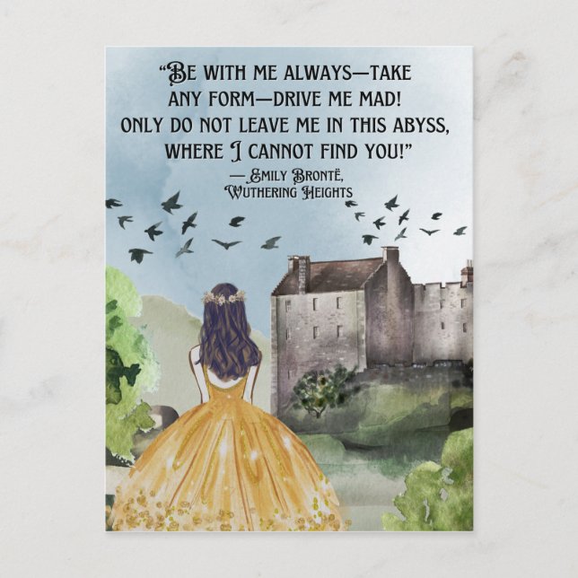 Watercolor Wuthering Heights Emily Bronte Quote Postcard (Front)