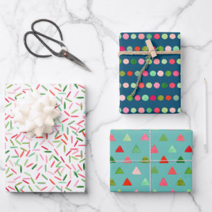 Watercolor Xmas Confetti Stripes Triangles Dots Wrapping Paper Sheet