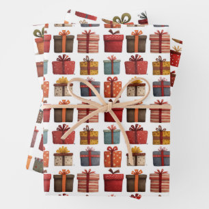 Watercolor Xmas Gift Box Pattern Festive Christmas Wrapping Paper Sheet