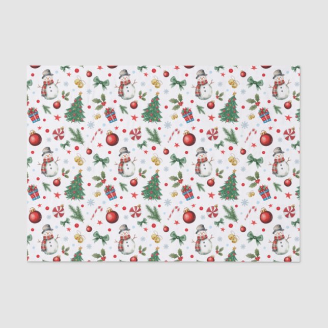 Watercolor Xmas Icons Festive Christmas Pattern  Tissue Paper (Front)