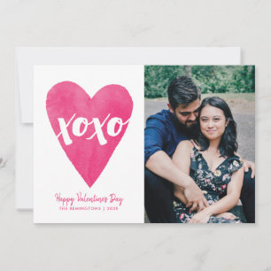 Watercolor XOXO Valentine's Day Photo Card - Pink