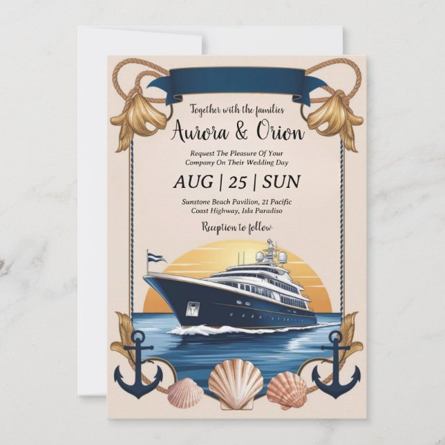 watercolor yacht wedding invitations (Front)