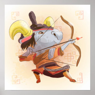 Watercolor Year of the Sheep/Goat, Samurai Poster