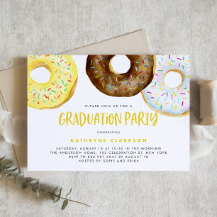 Watercolor Yellow and Chocolate Doughnuts Graduati Invitation
