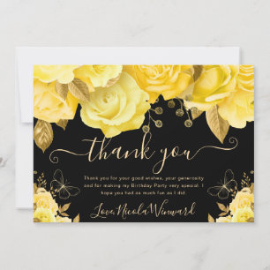 Watercolor Yellow and Gold Flowers Birthday Thank You Card