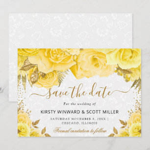 Watercolor Yellow and Gold Flowers Wedding Save The Date