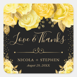 Watercolor Yellow and Gold Glam Flowers Wedding Square Sticker