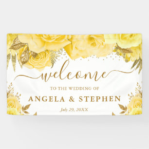 Watercolor Yellow and Gold Roses Wedding Banner