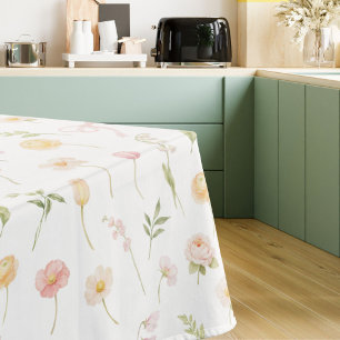 Watercolor Yellow and Pink Flower Floral Pattern Tablecloth