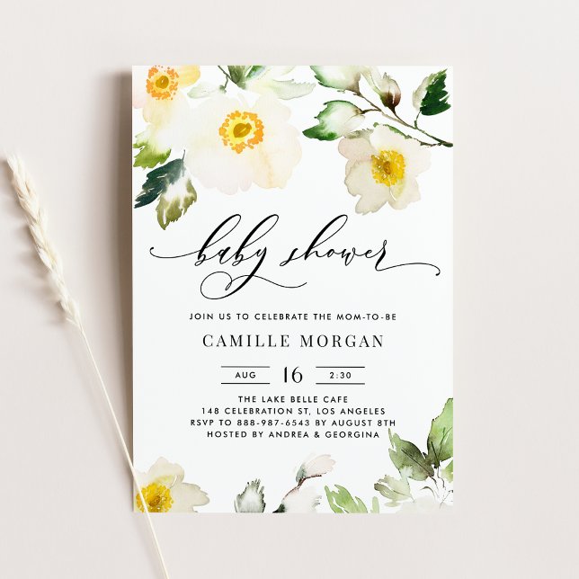 Watercolor Yellow Anemone Floral Baby Shower Invitation (Creator Uploaded)
