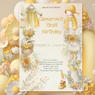 Watercolor yellow baby supplies First Birthday Invitation