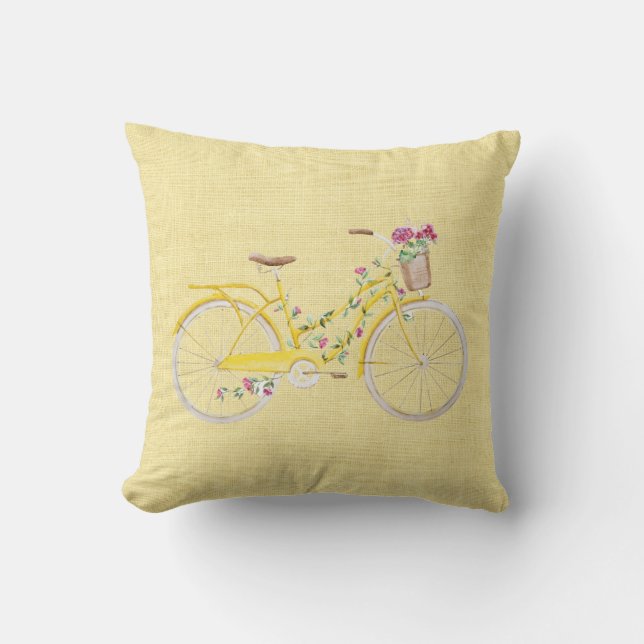 Watercolor Yellow Bike Cushion (Front)