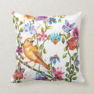 Watercolor Yellow Bird Cushion