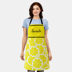 Watercolor yellow black lemon pattern personalised apron