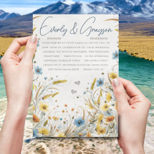 Watercolor Yellow & Blue Elegance Floral Wedding Invitation