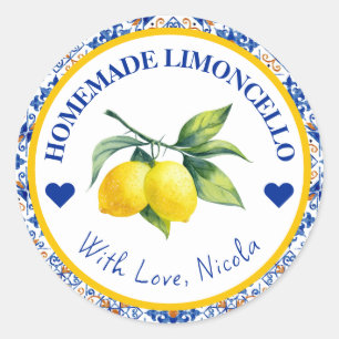 Watercolor Yellow & Blue Homemade Limoncello Classic Round Sticker