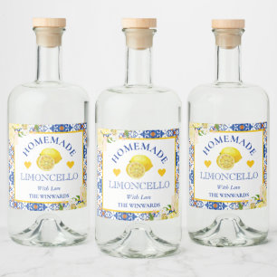 Watercolor Yellow & Blue Homemade Limoncello Liquor Bottle Label