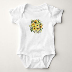 Watercolor Yellow Bouquet: Daisy Love Baby Bodysuit