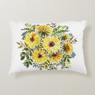 Watercolor Yellow Bouquet: Daisy Love Decorative Cushion