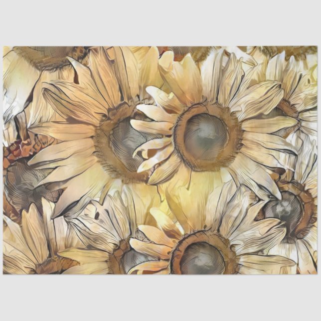 Watercolor Yellow Bouquet Sunflowers Collection Tissue Paper (Front)