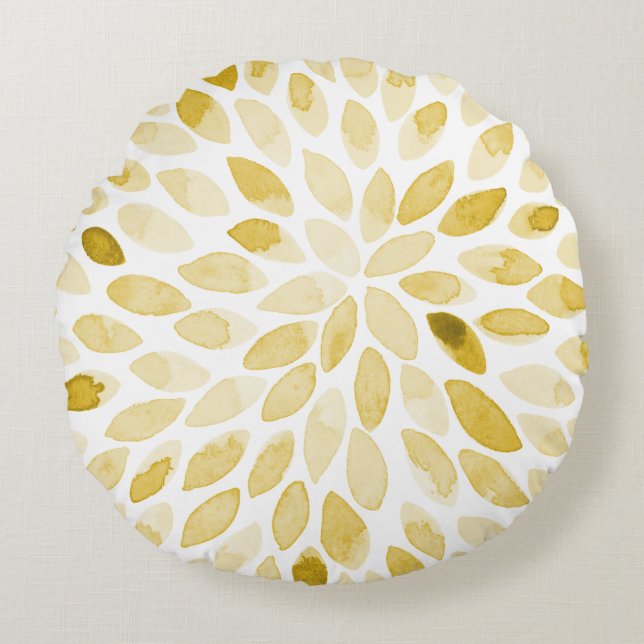 Watercolor yellow brush strokes round cushion (Front)