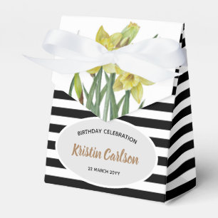 Watercolor Yellow Daffodils Black White Stripes Favour Box