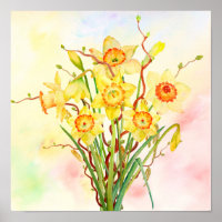 Watercolor Yellow Daffodils Spring Flowers