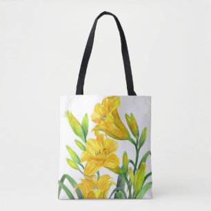 Watercolor Yellow Day Lilies Floral Art Tote Bag