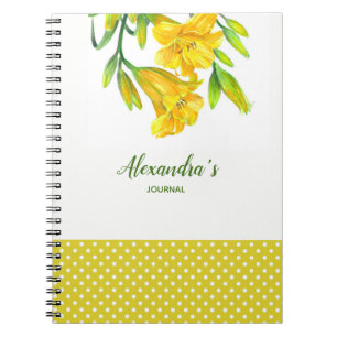Watercolor Yellow Day Lilies Floral Illustration Notebook
