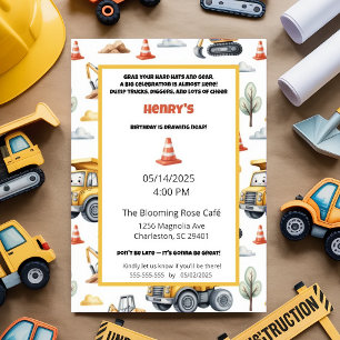 Watercolor Yellow Dump Truck Construction Site  Invitation