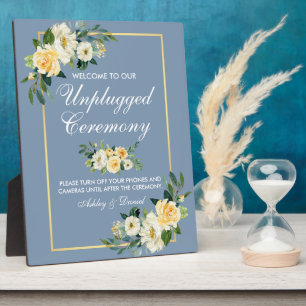 Watercolor Yellow Floral Dusty Blue Unplugged Plaque