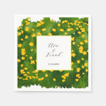 Watercolor Yellow Floral Garden White Wedding