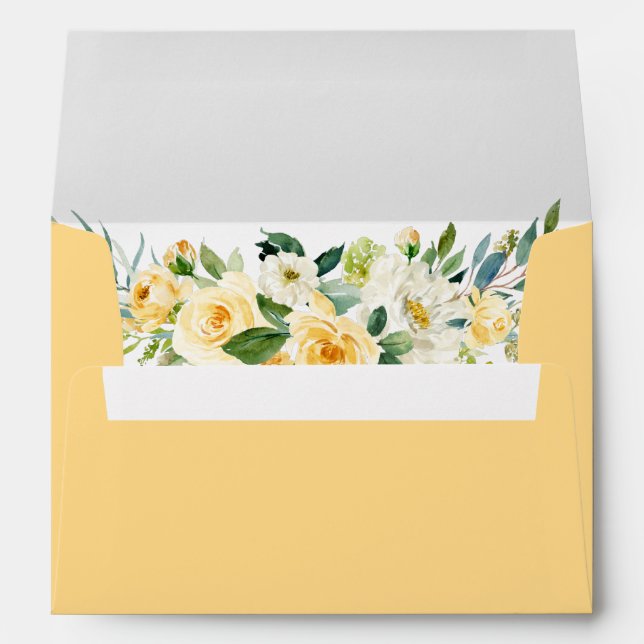 Watercolor Yellow Floral Greenery Wedding Envelope (Back (Bottom))