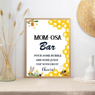 Watercolor Yellow Floral Honny Bee Mom-osa Bar Poster
