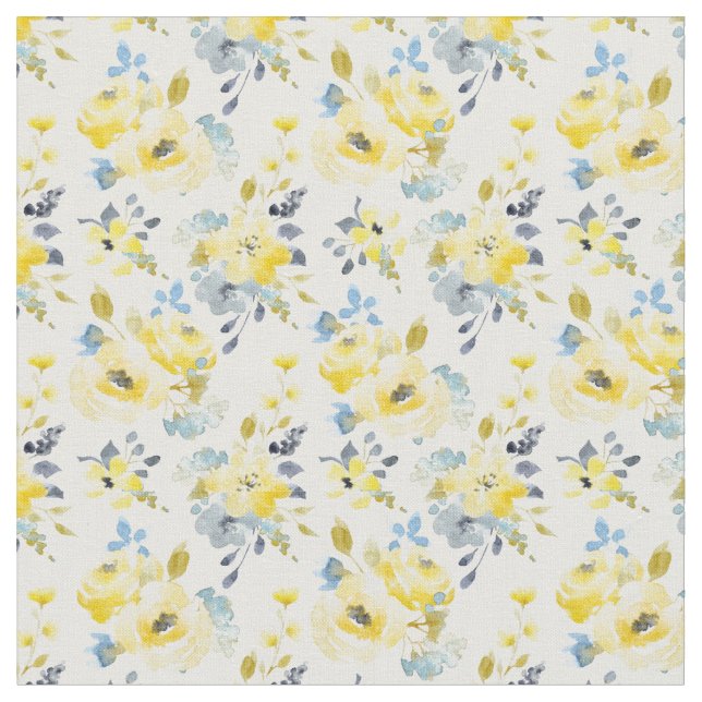 Watercolor Yellow Floral Pattern Fabric (Close Up)