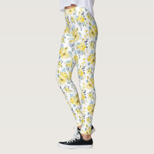 Watercolor Yellow Floral Pattern Leggings