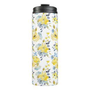 Watercolor Yellow Floral Pattern Thermal Tumbler