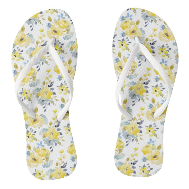 Watercolor Yellow Floral Pattern Thongs (Footbed)