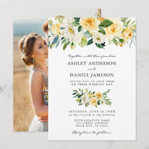 Watercolor Yellow Floral Photo Wedding Invitation