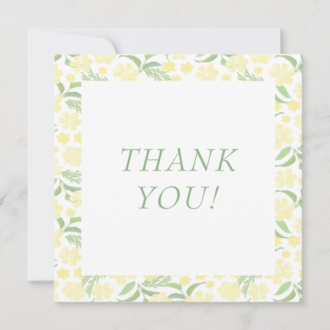 Watercolor Yellow Floral Wedding Thank You Card (Front)