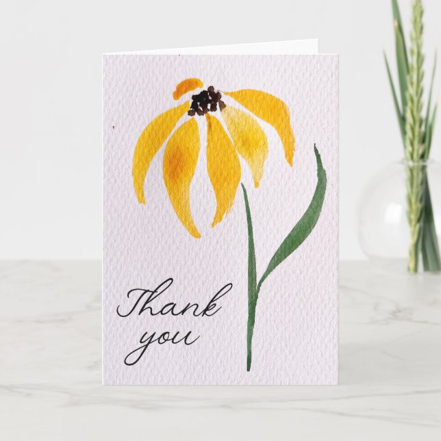 Watercolor Yellow Flower Thank You Fall Thankful Card (Front)