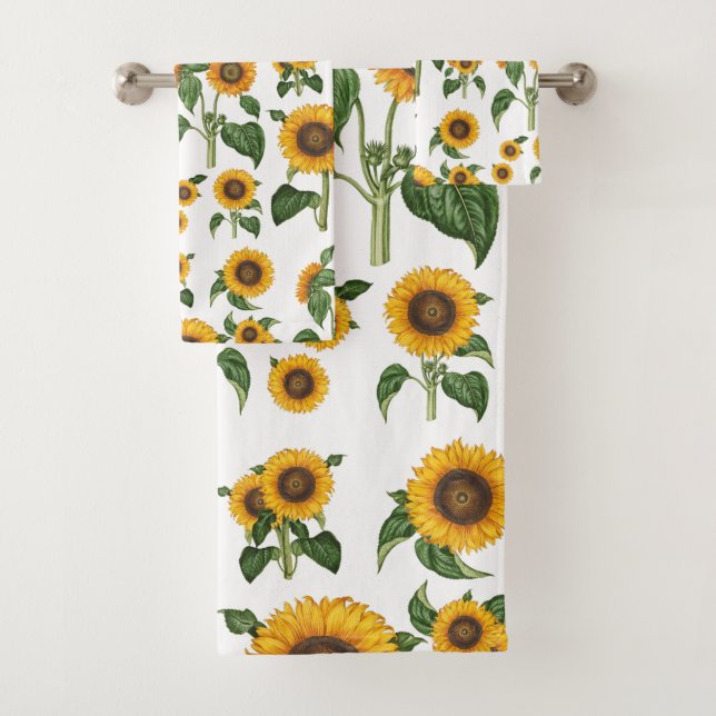 Watercolor Yellow Flowers Botanical Foliage Bath Towel Set (Insitu)