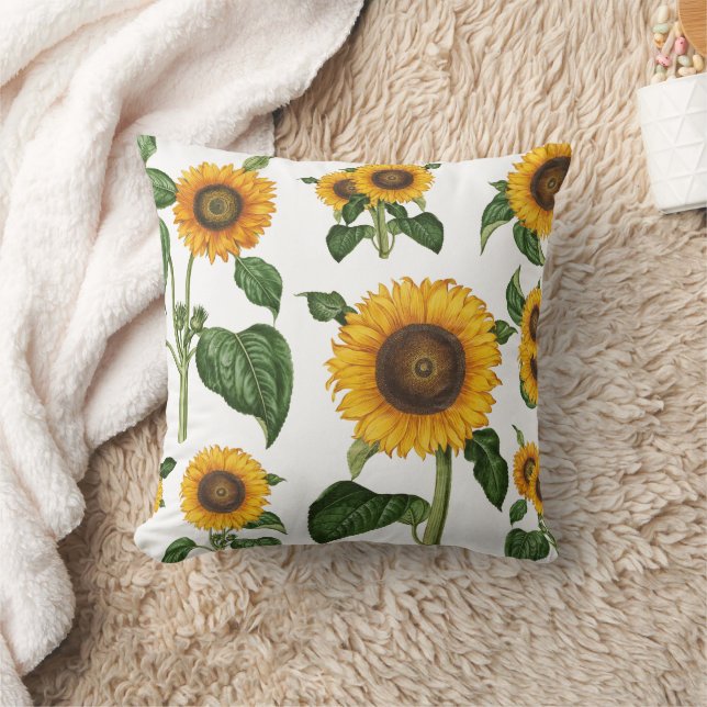 Watercolor Yellow Flowers Botanical Foliage Cushion (Blanket)