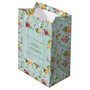 Watercolor Yellow Flowers & Floral Pattern Design Medium Gift Bag
