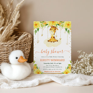 Watercolor Yellow Flowers Giraffe Baby Shower Invitation
