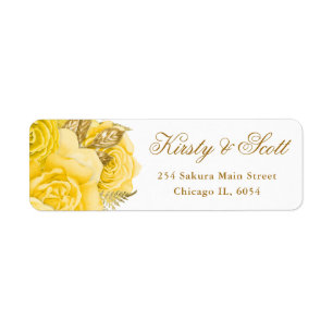 Watercolor Yellow Glam Roses Flowers Flowers Return Address Label